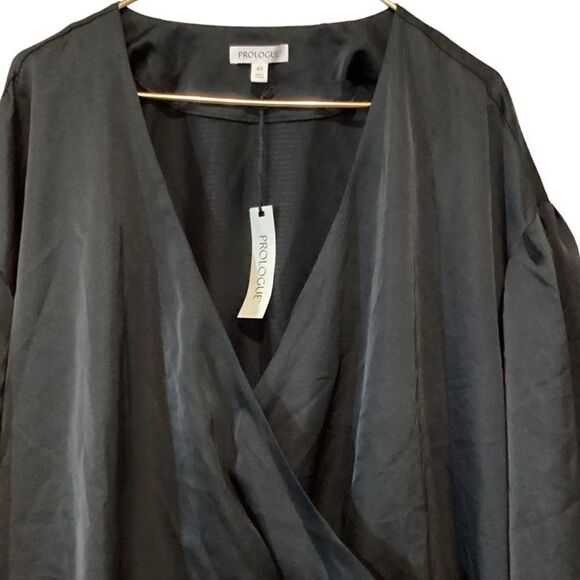 NWT Prologue Womens Blouse Black Faux Wrap 4X - Picture 5 of 9